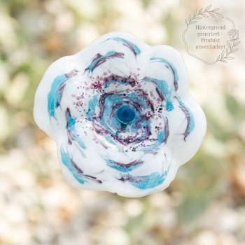 Zauberhafter Gartenstecker Glasblume weiß mit blau-lila Streifen - ca. 100 cm - Gartendekoration